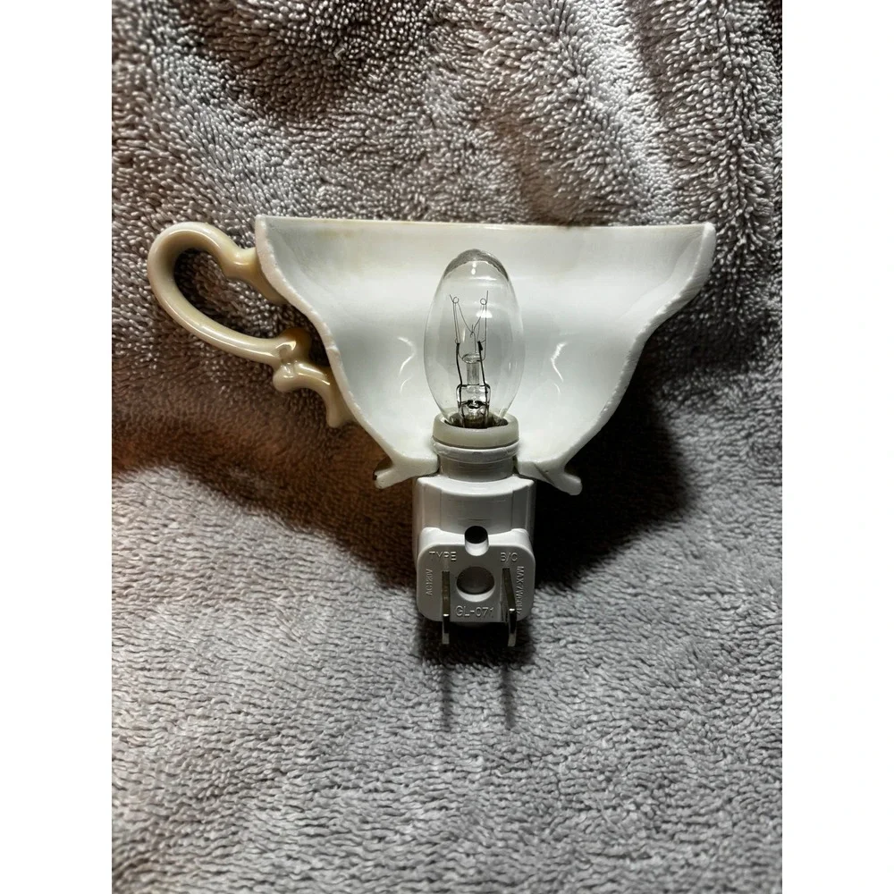 Handcrafted Porcelain Teacup Night Light Red Rose Floral Vintage Style Gold Trim